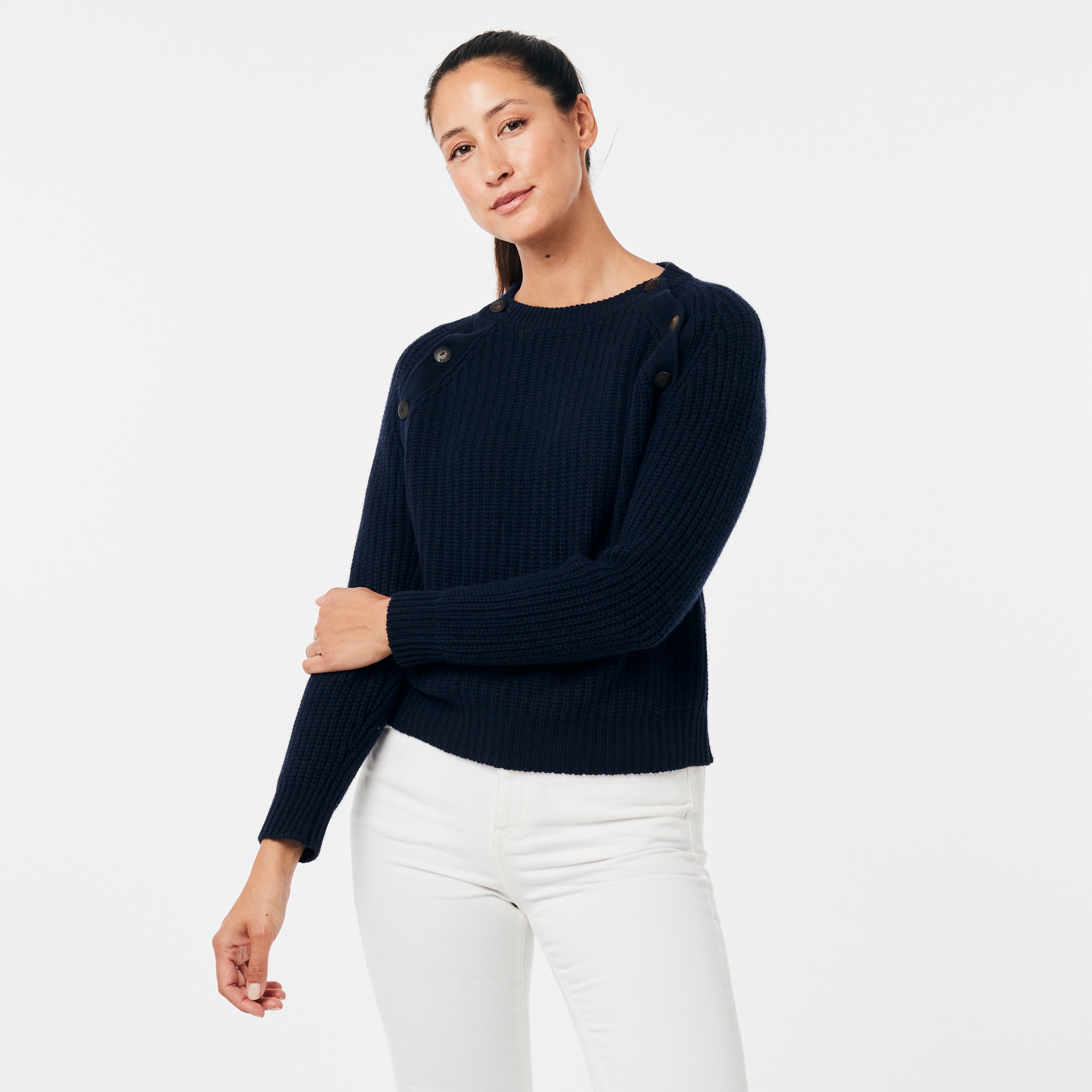 BOYA-MARINA rib button collar sweater