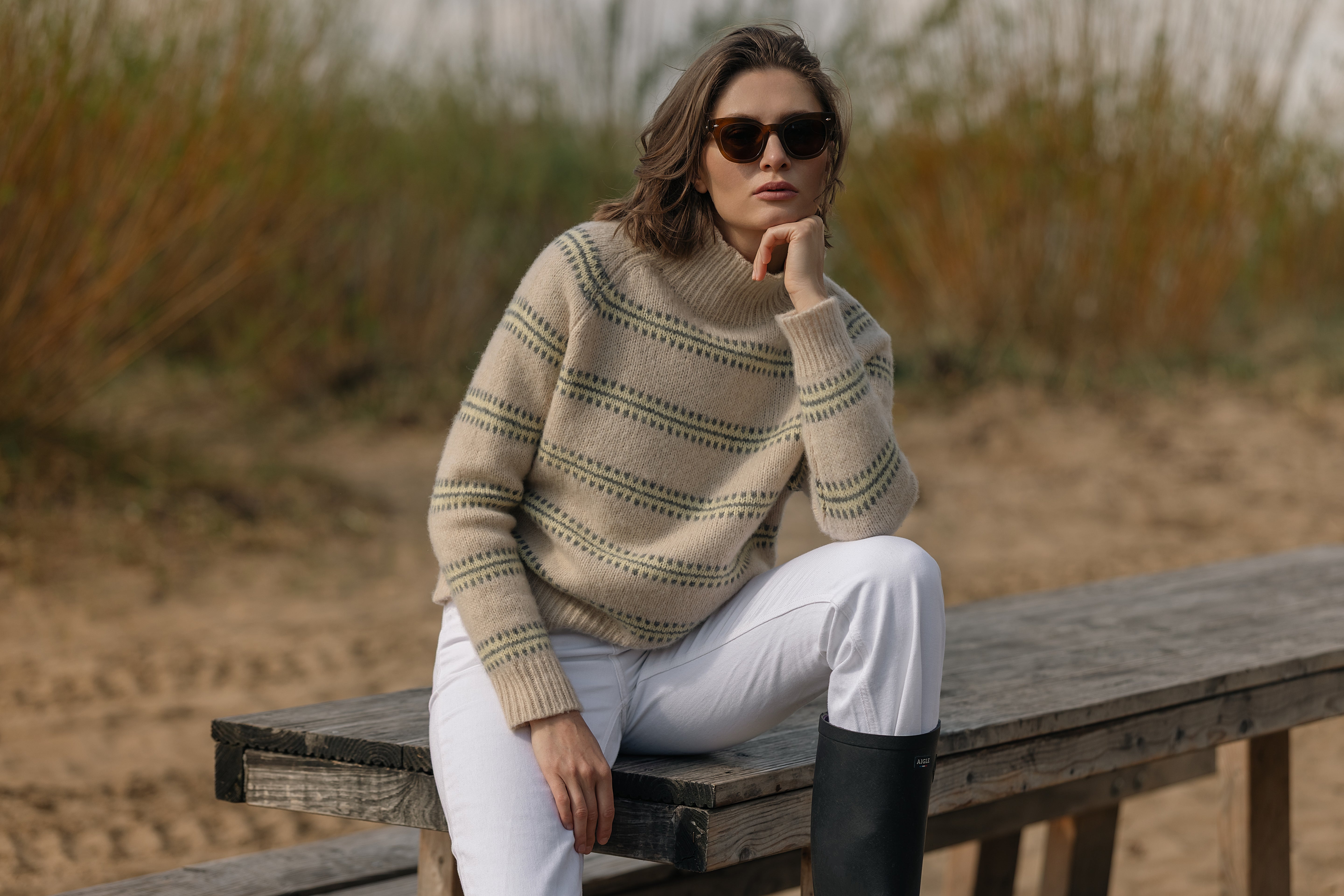 BOYA-QUINN mock intarsia sweater